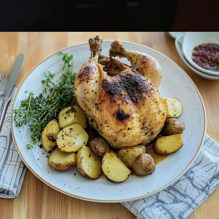 Helstekt kylling med ovnsbakte poteter – en fantastisk middag