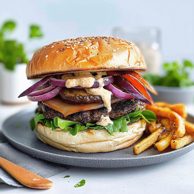 Fantastisk vegetarburger med portobellosopp for en utrolig smakopplevelse